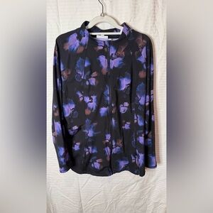 CHICO’s Floral XL Black and Purple Zip Front Jacket w/ 4 pockets
